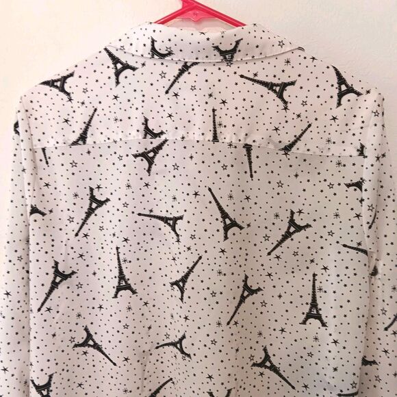 Karl Lagerfeld Paris Blouse Sz M Eiffel Tower Stars Print Button Front - Picture 8 of 15